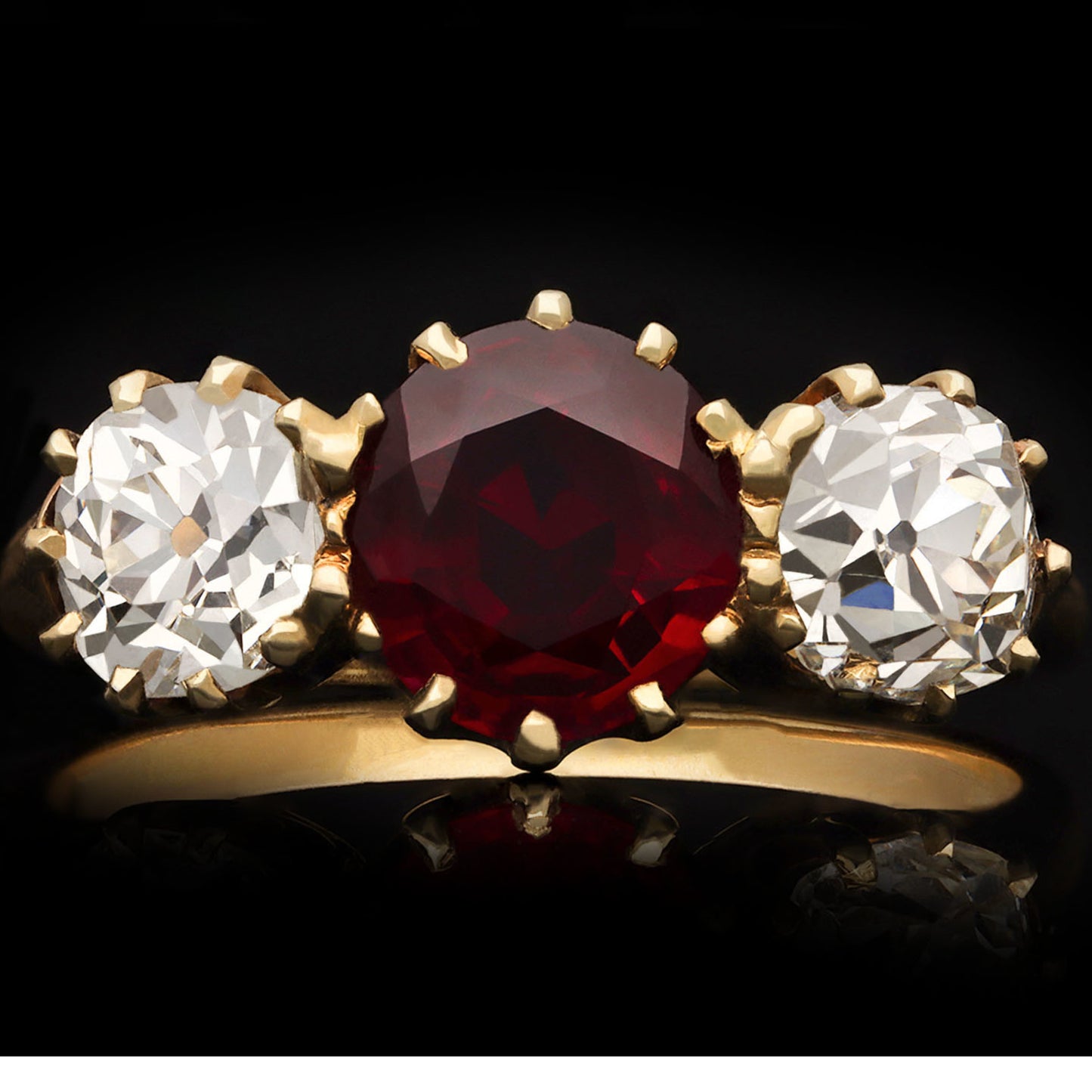 Victorian Platinum & 18KT Yellow Gold Ruby & Diamond Ring front