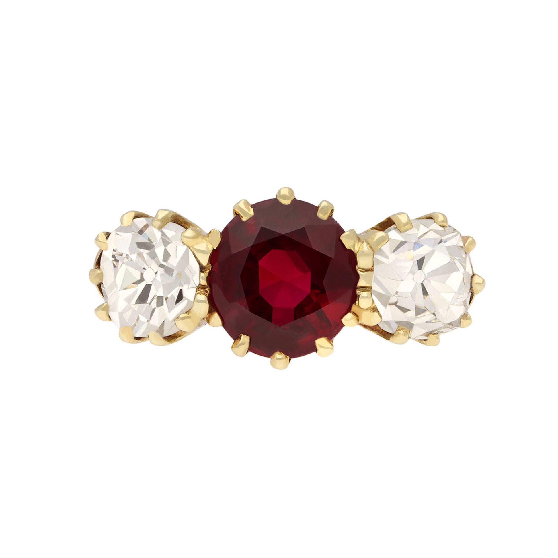 Victorian Platinum & 18KT Yellow Gold Ruby & Diamond Ring front