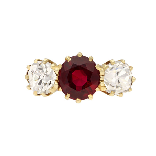 Victorian Platinum & 18KT Yellow Gold Ruby & Diamond Ring front