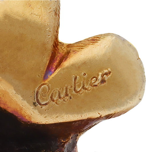 Cartier London 1960s Platinum & 18KT Yellow Gold Emerald, Diamond & Enamel Fox Brooch signature