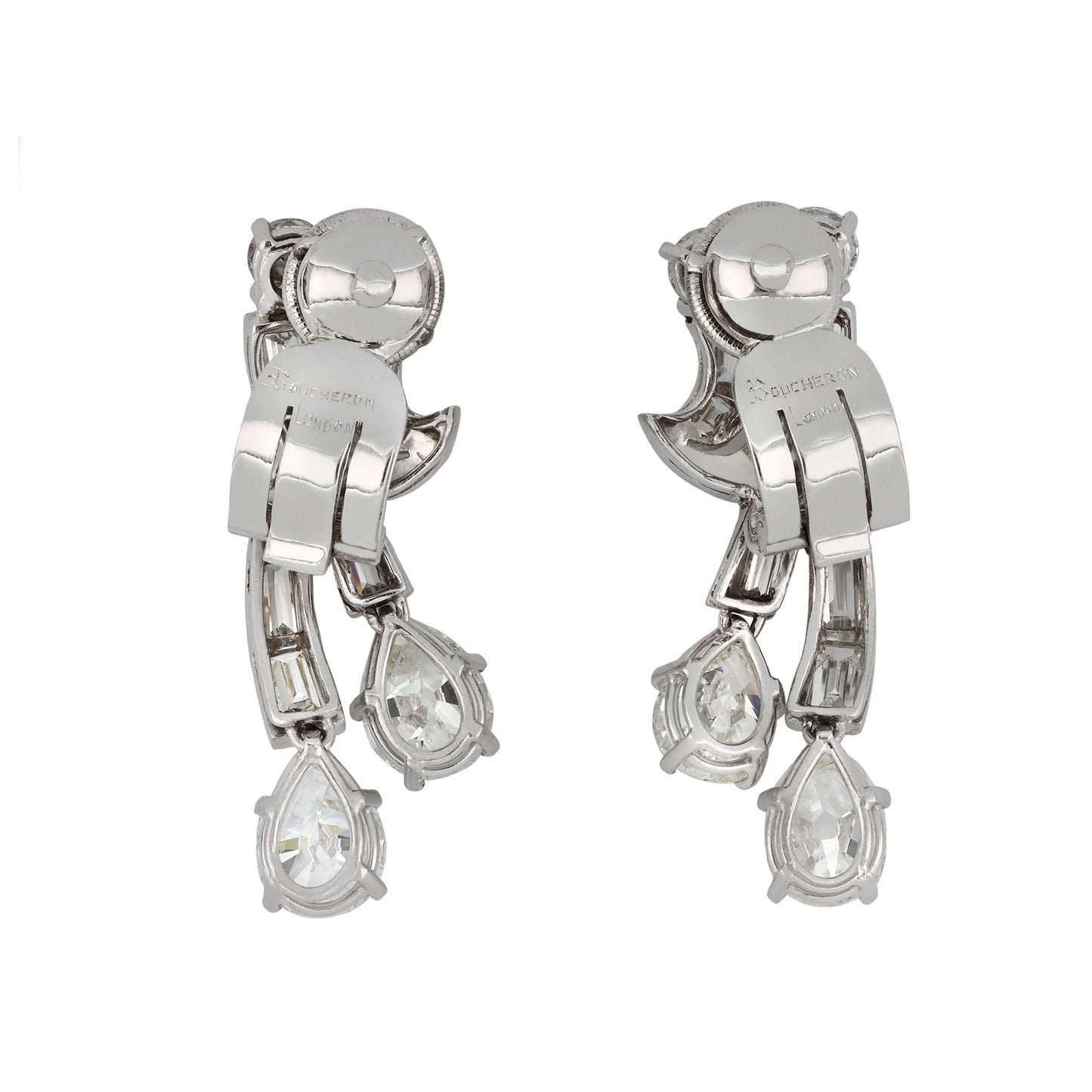 Boucheron London 1950s Platinum & 18KT White Gold Diamond Earrings back