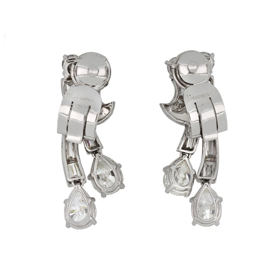 Boucheron London 1950s Platinum & 18KT White Gold Diamond Earrings back