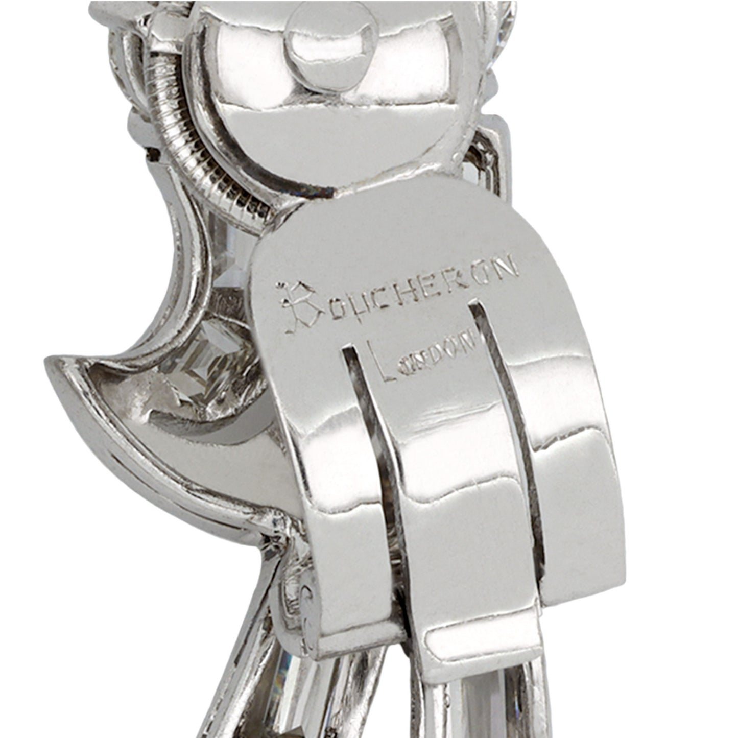 Boucheron London 1950s Platinum & 18KT White Gold Diamond Earrings signature
