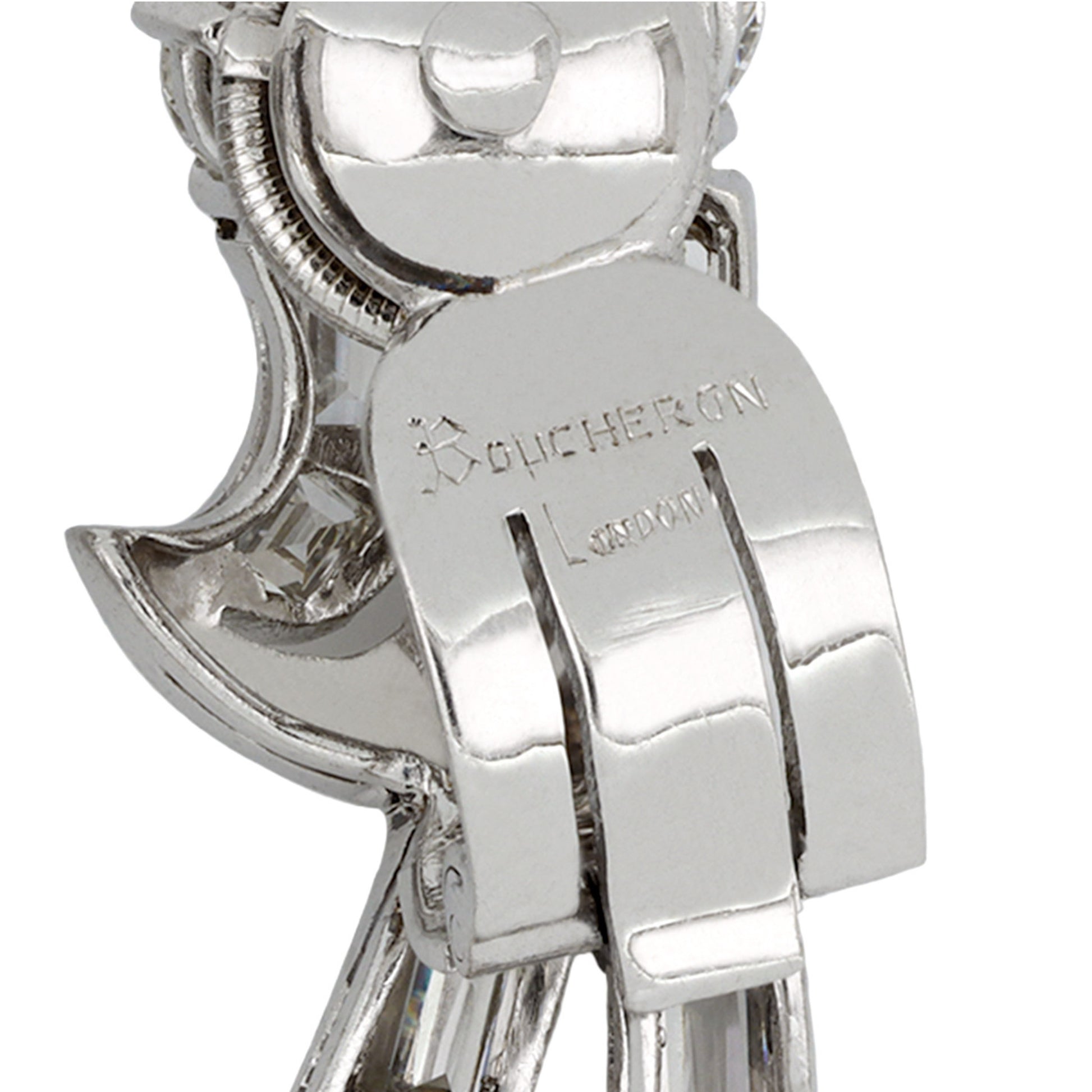 Boucheron London 1950s Platinum & 18KT White Gold Diamond Earrings signature