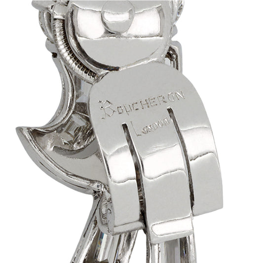 Boucheron London 1950s Platinum & 18KT White Gold Diamond Earrings signature