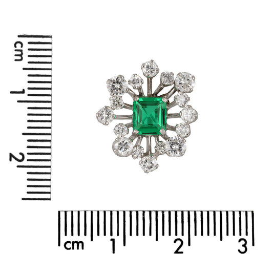 1950s Platinum Emerald & Diamond Earrings front