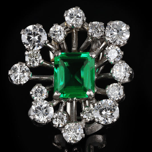 1950s Platinum Emerald & Diamond Earrings front