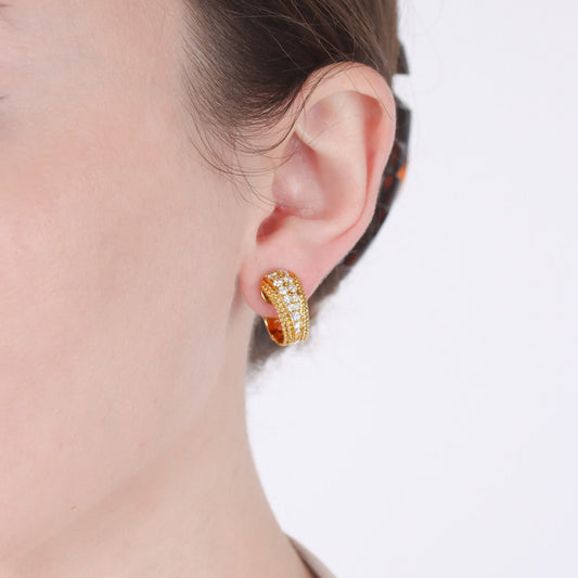 Van Cleef & Arpels 1970s 18KT Yellow Gold Diamond Earrings on ear