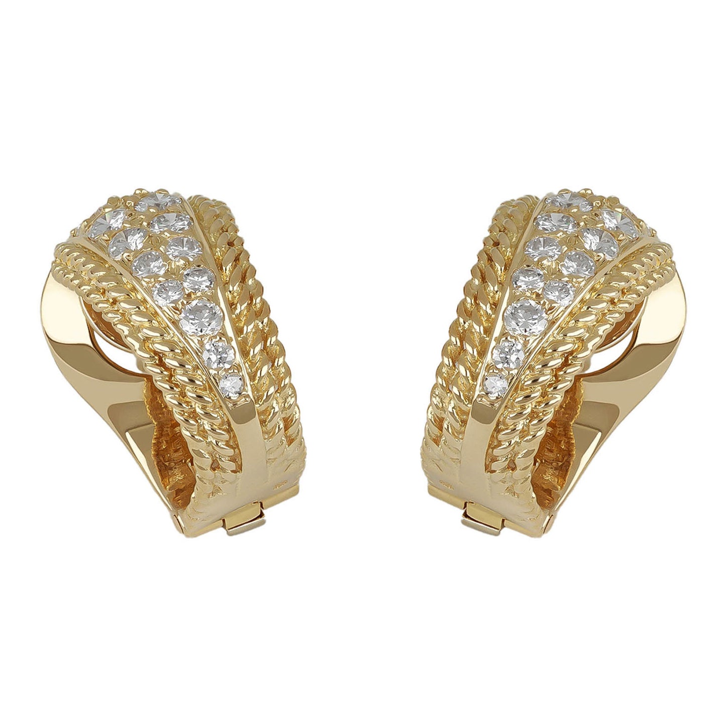 Van Cleef & Arpels 1970s 18KT Yellow Gold Diamond Earrings front