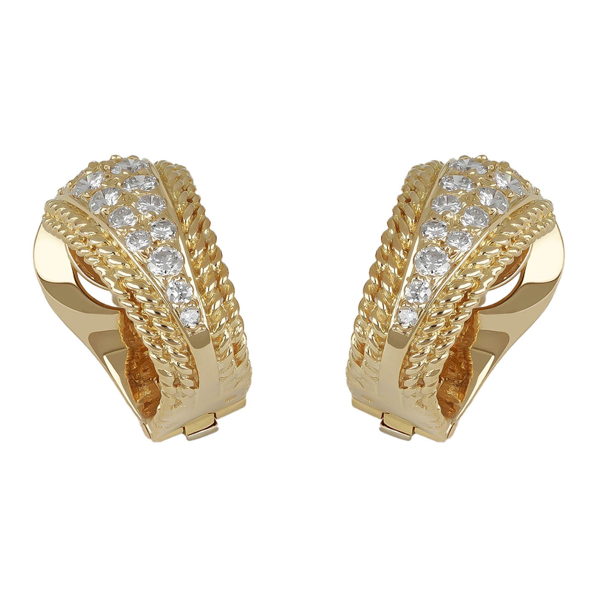 Van Cleef & Arpels 1970s 18KT Yellow Gold Diamond Earrings front