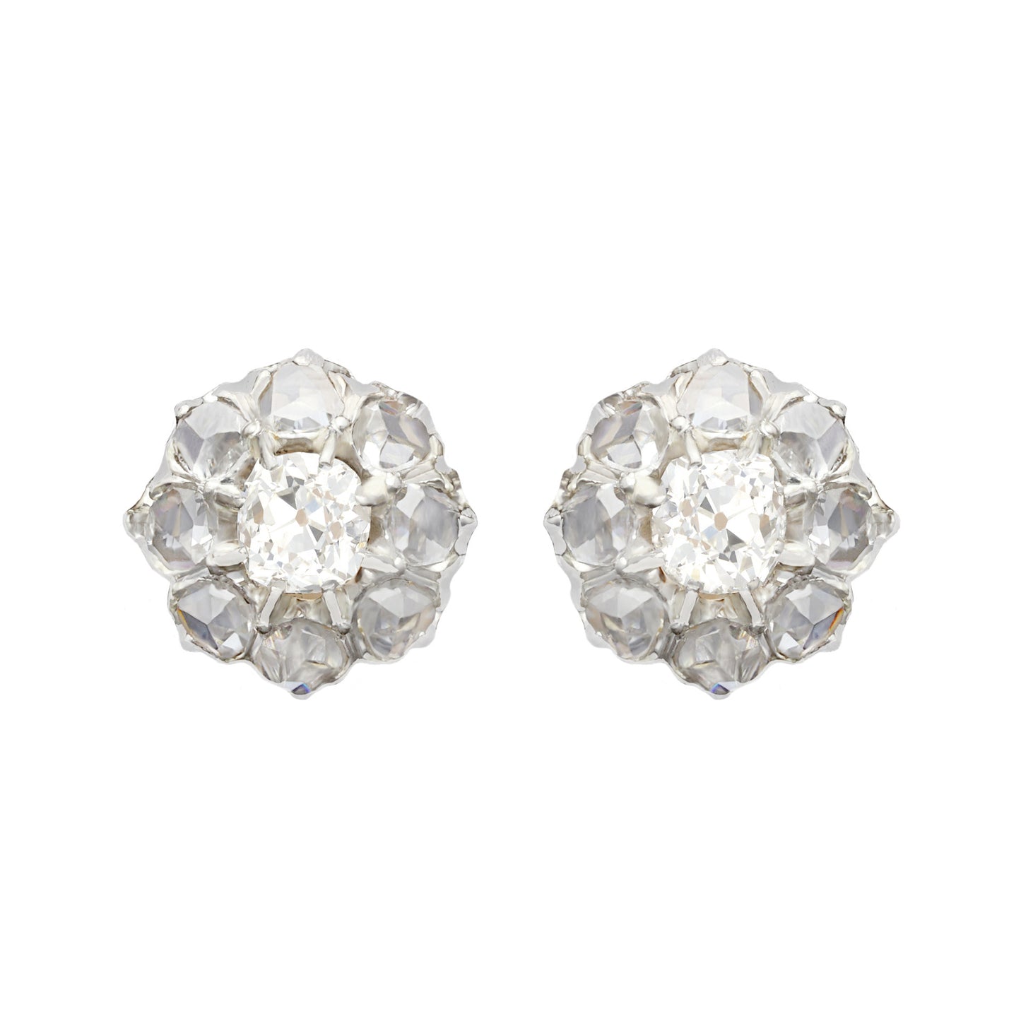 Edwardian Platinum & 18KT Yellow Gold Diamond Earrings front