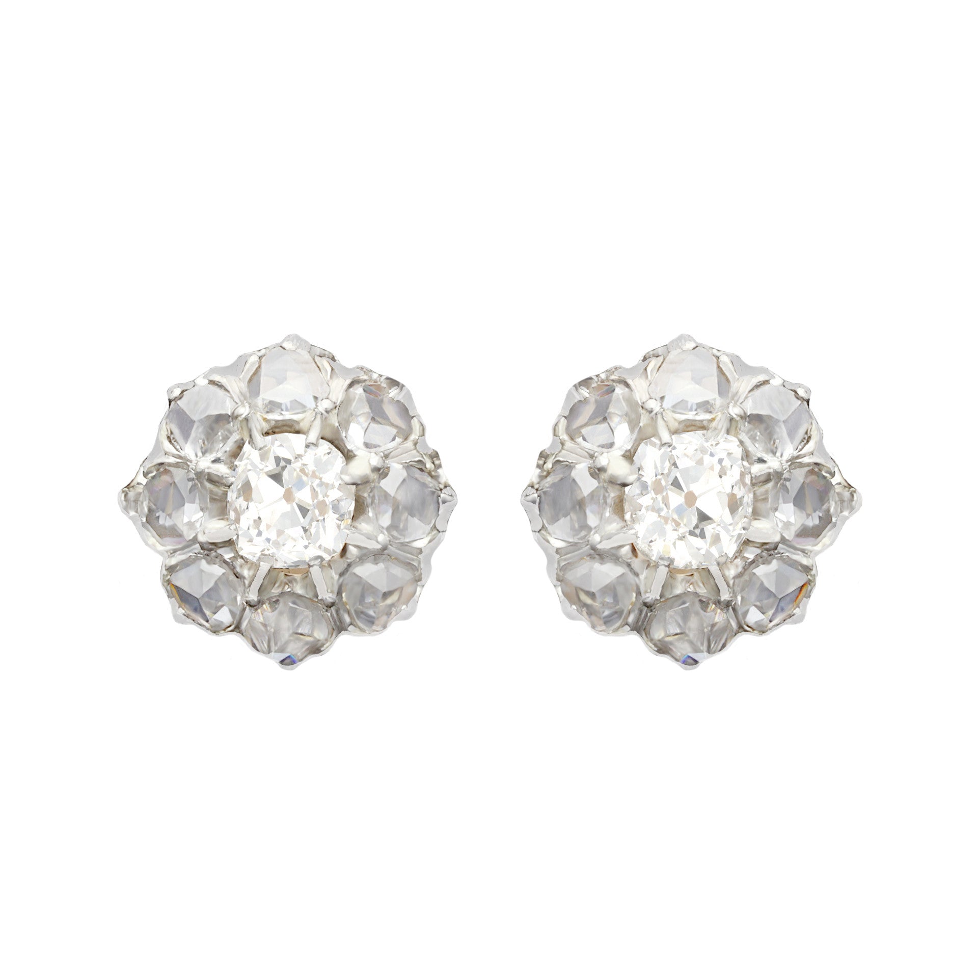 Edwardian Platinum & 18KT Yellow Gold Diamond Earrings front