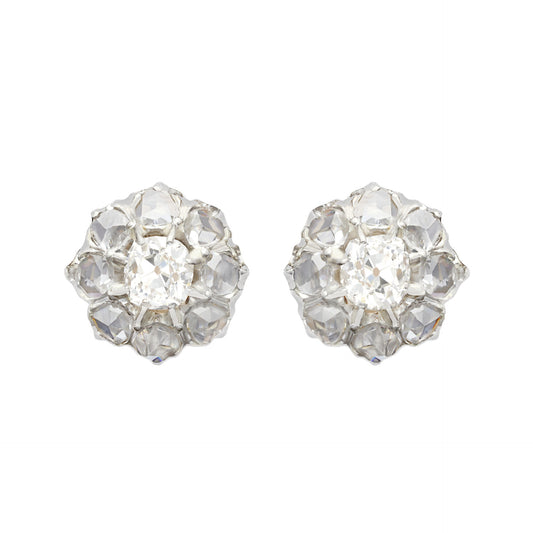 Edwardian Platinum & 18KT Yellow Gold Diamond Earrings front