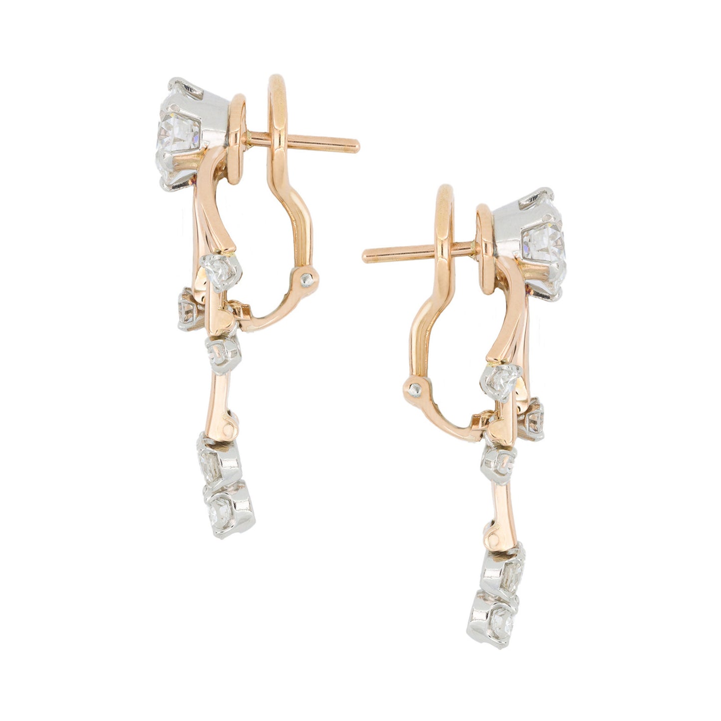 French 1950s Platinum & 18KT Yellow Gold Diamond Earrings side