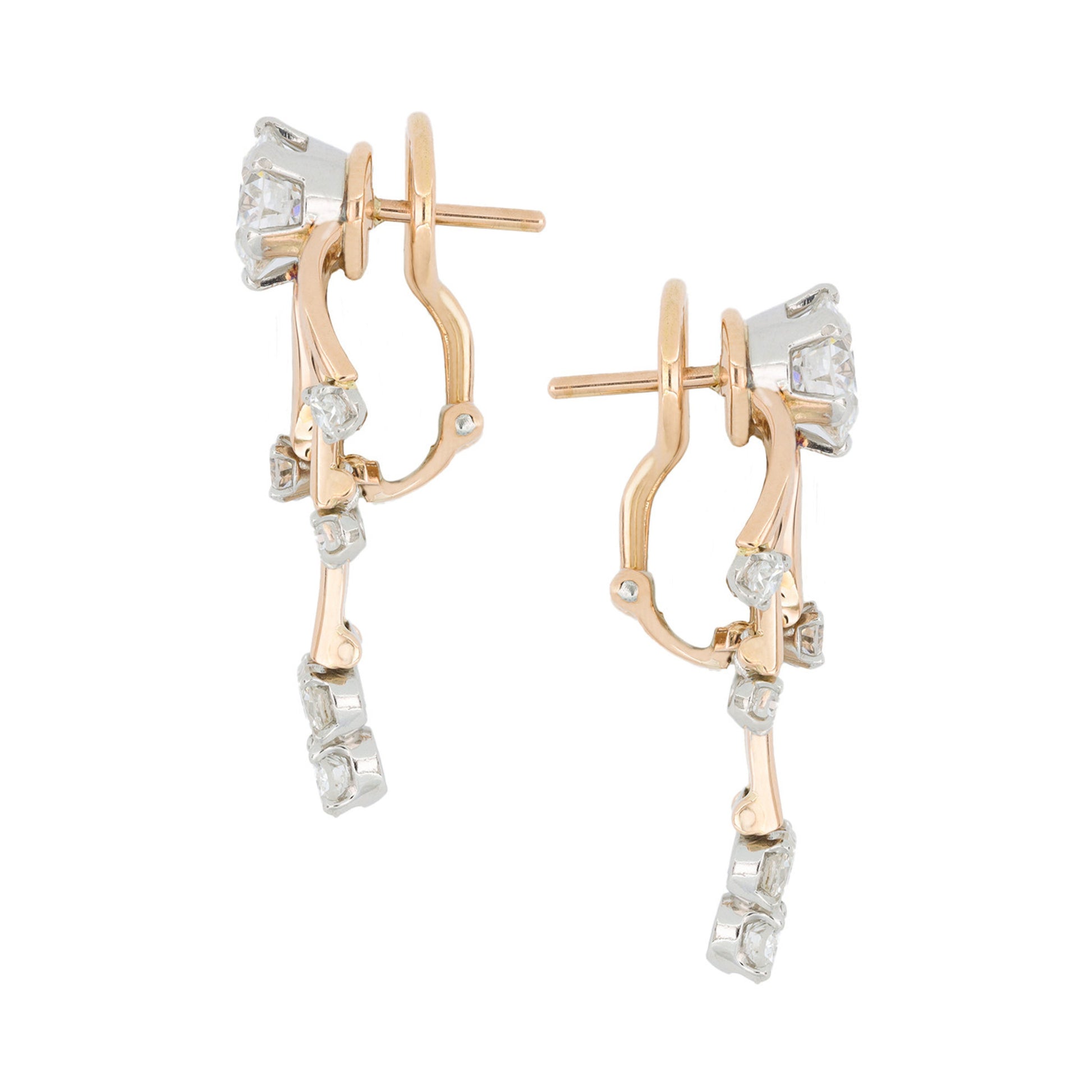 French 1950s Platinum & 18KT Yellow Gold Diamond Earrings side