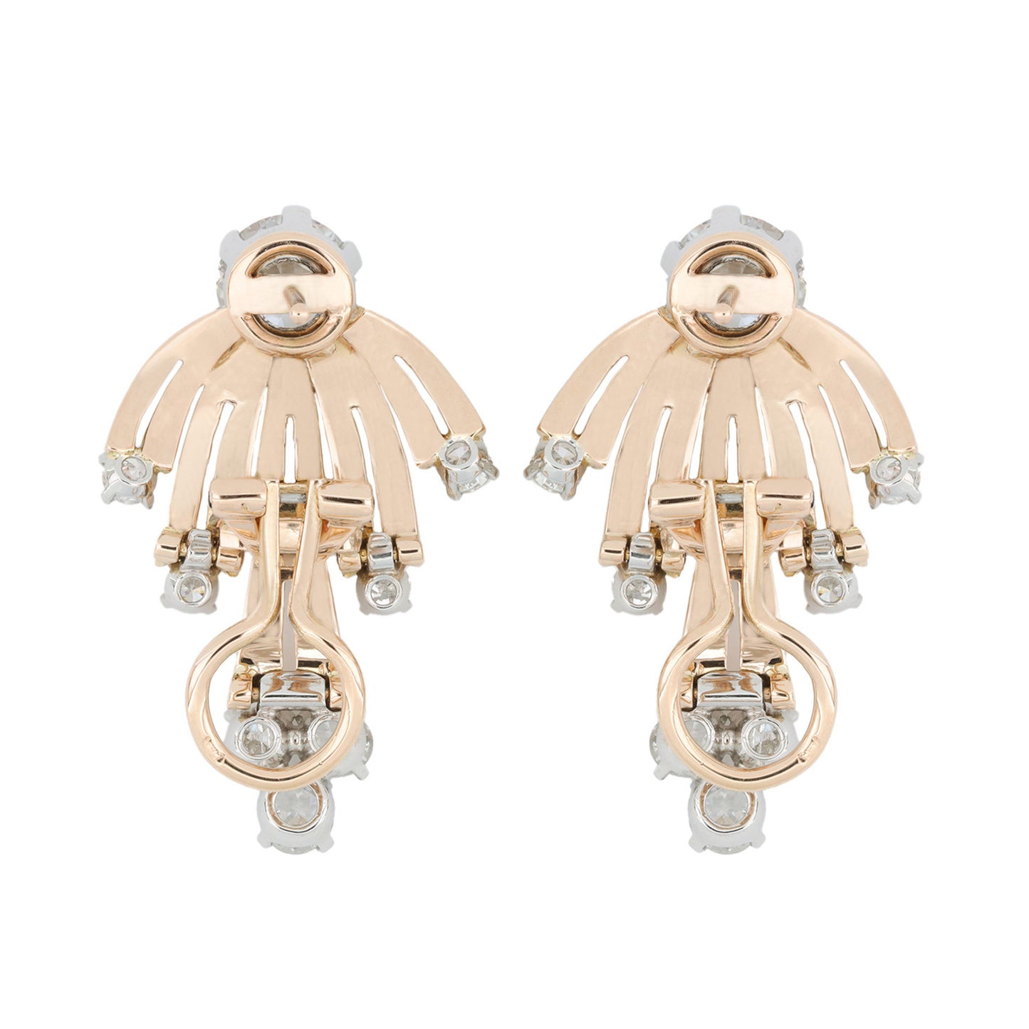 French 1950s Platinum & 18KT Yellow Gold Diamond Earrings back