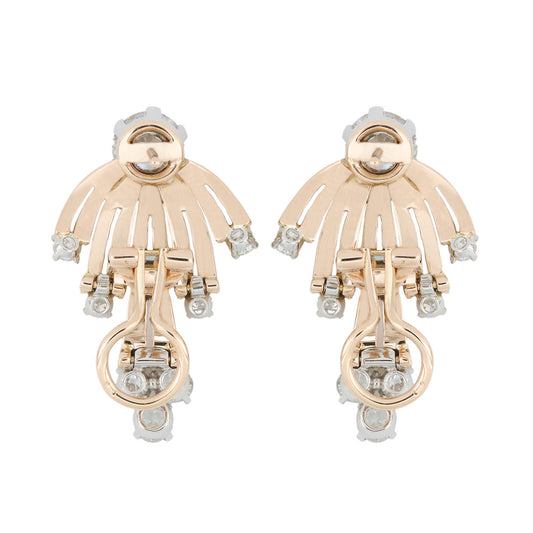 French 1950s Platinum & 18KT Yellow Gold Diamond Earrings back