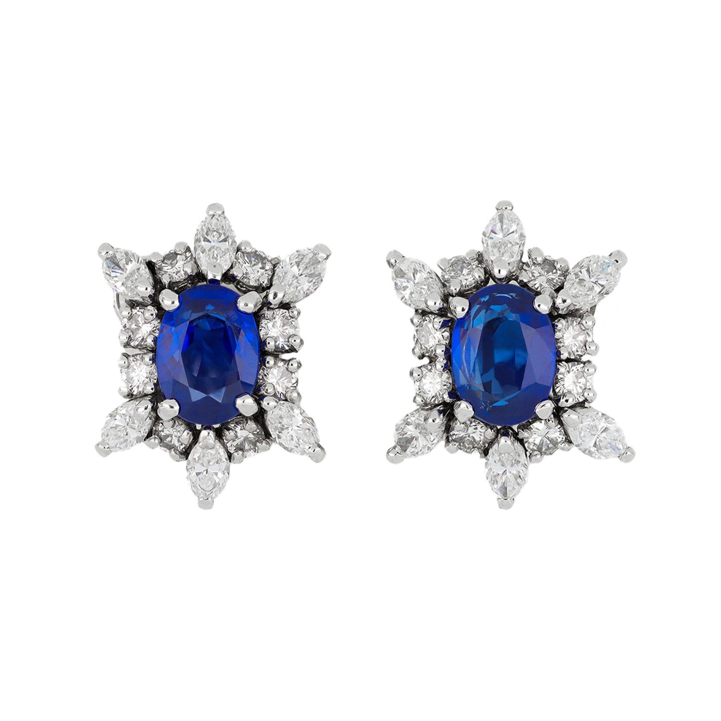 Cartier Paris 1980s Platinum Sapphire & Diamond Earrings front