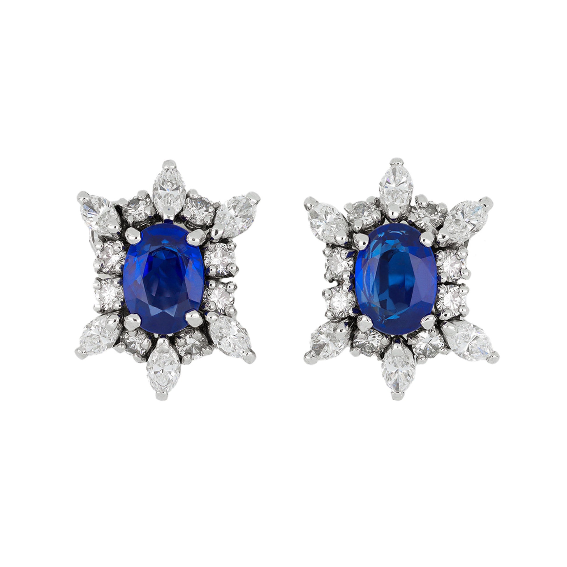 Cartier Paris 1980s Platinum Sapphire & Diamond Earrings front