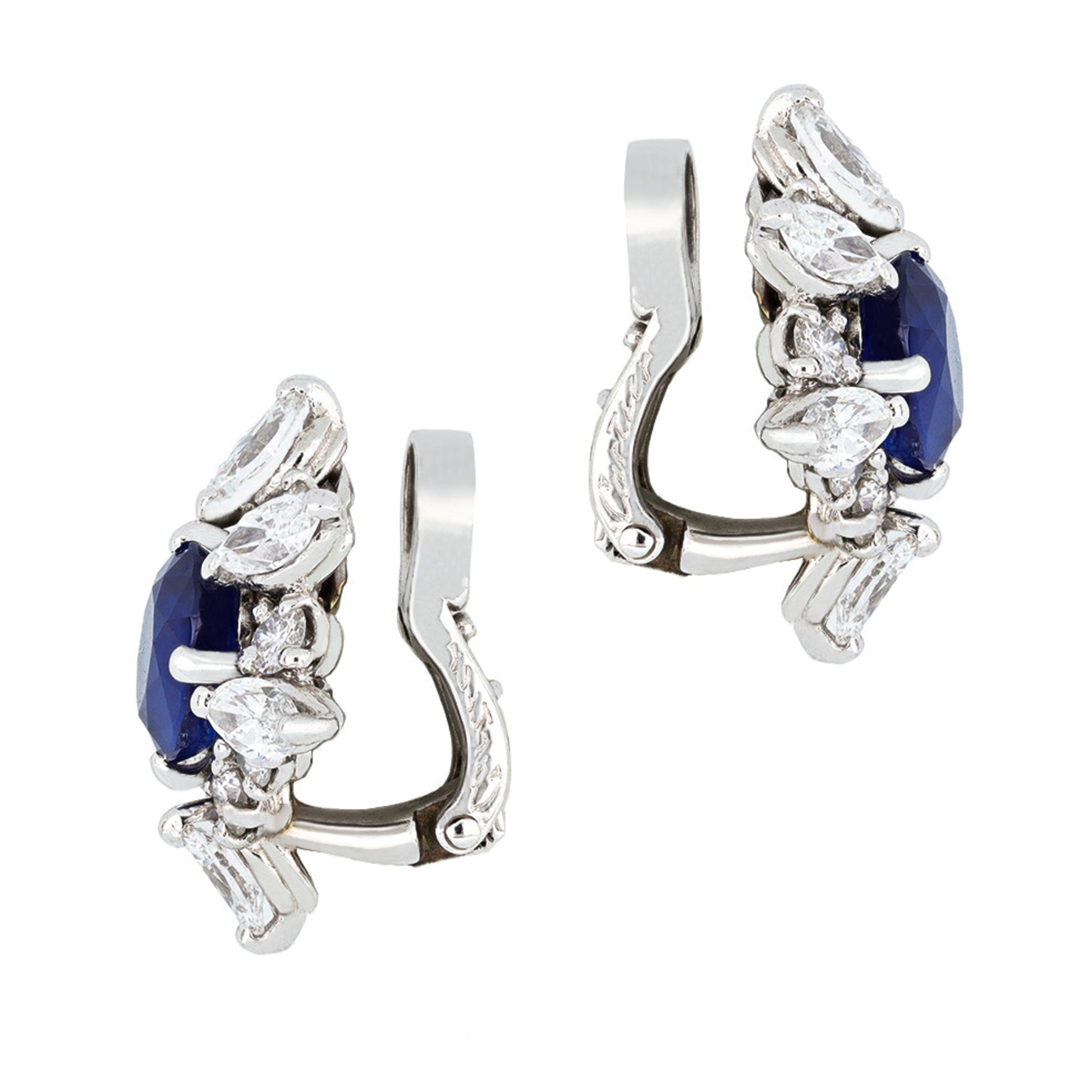 Cartier Paris 1980s Platinum Sapphire & Diamond Earrings side