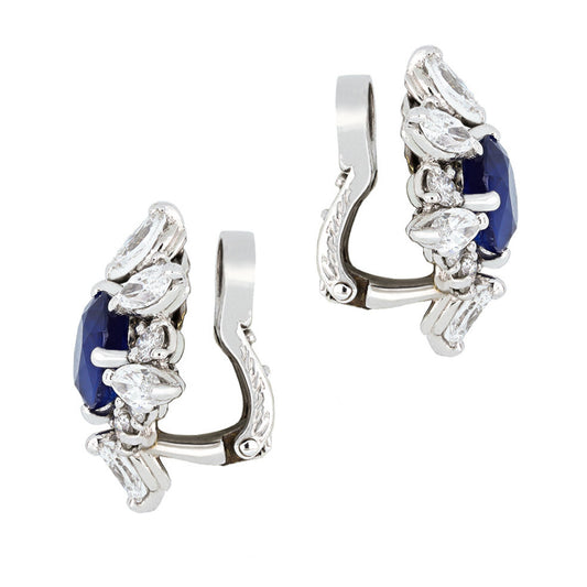 Cartier Paris 1980s Platinum Sapphire & Diamond Earrings side