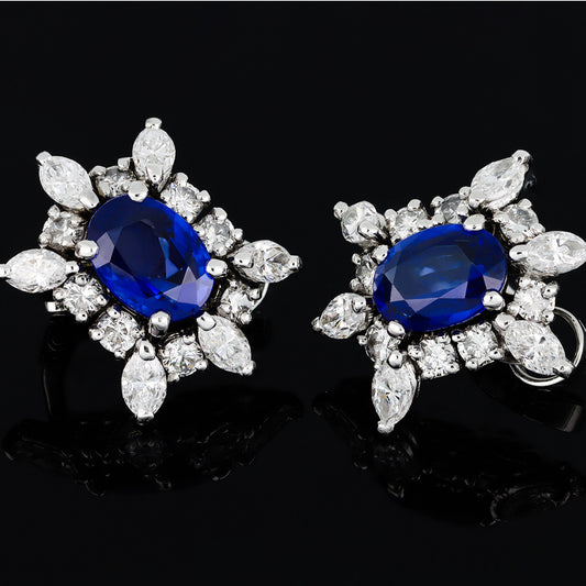 Cartier Paris 1980s Platinum Sapphire & Diamond Earrings front