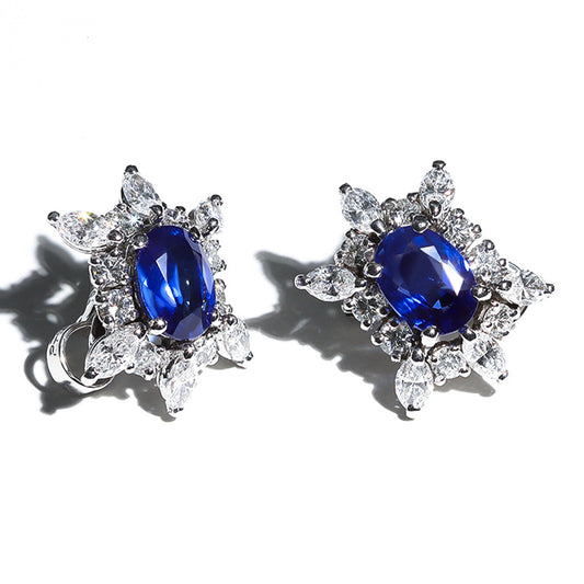 Cartier Paris 1980s Platinum Sapphire & Diamond Earrings front