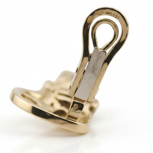 Hermes Paris 1980s 18KT Yellow Gold Diamond Buckle Earrings signature