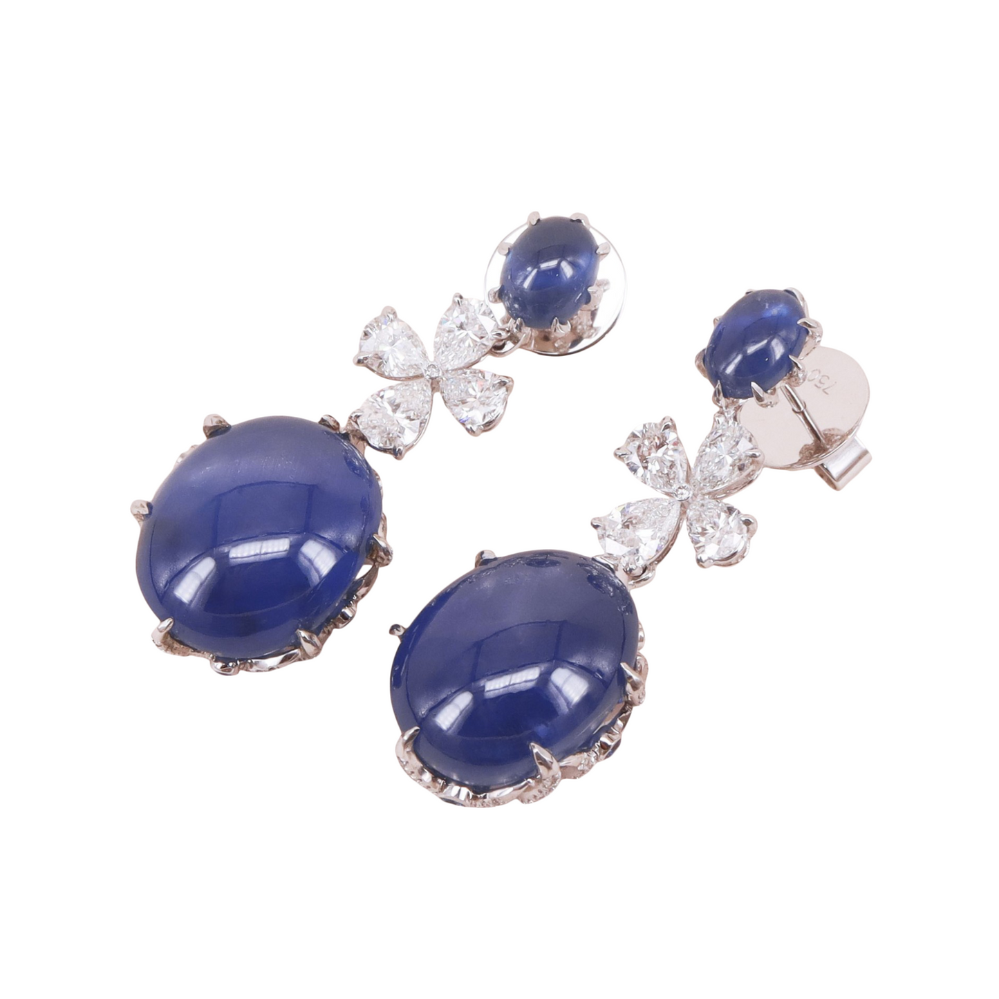 Contemporary 18KT White Gold Star Sapphire & Diamond Earrings front