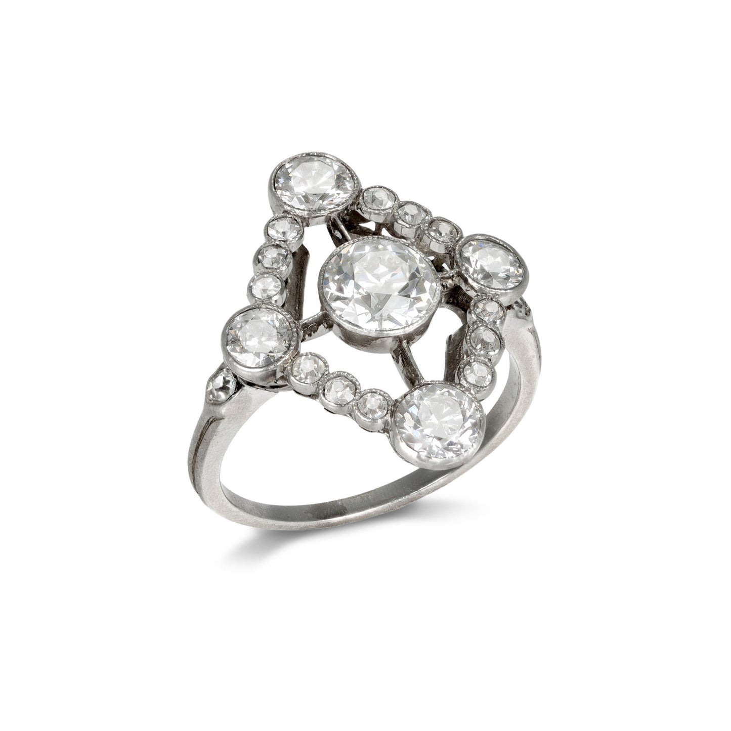 French Art Deco Platinum Diamond Ring front