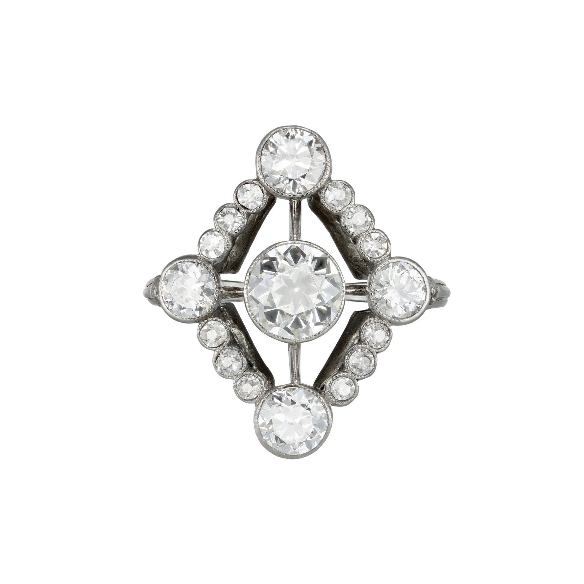 French Art Deco Platinum Diamond Ring front