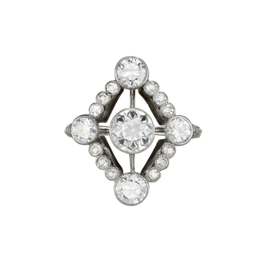 French Art Deco Platinum Diamond Ring front