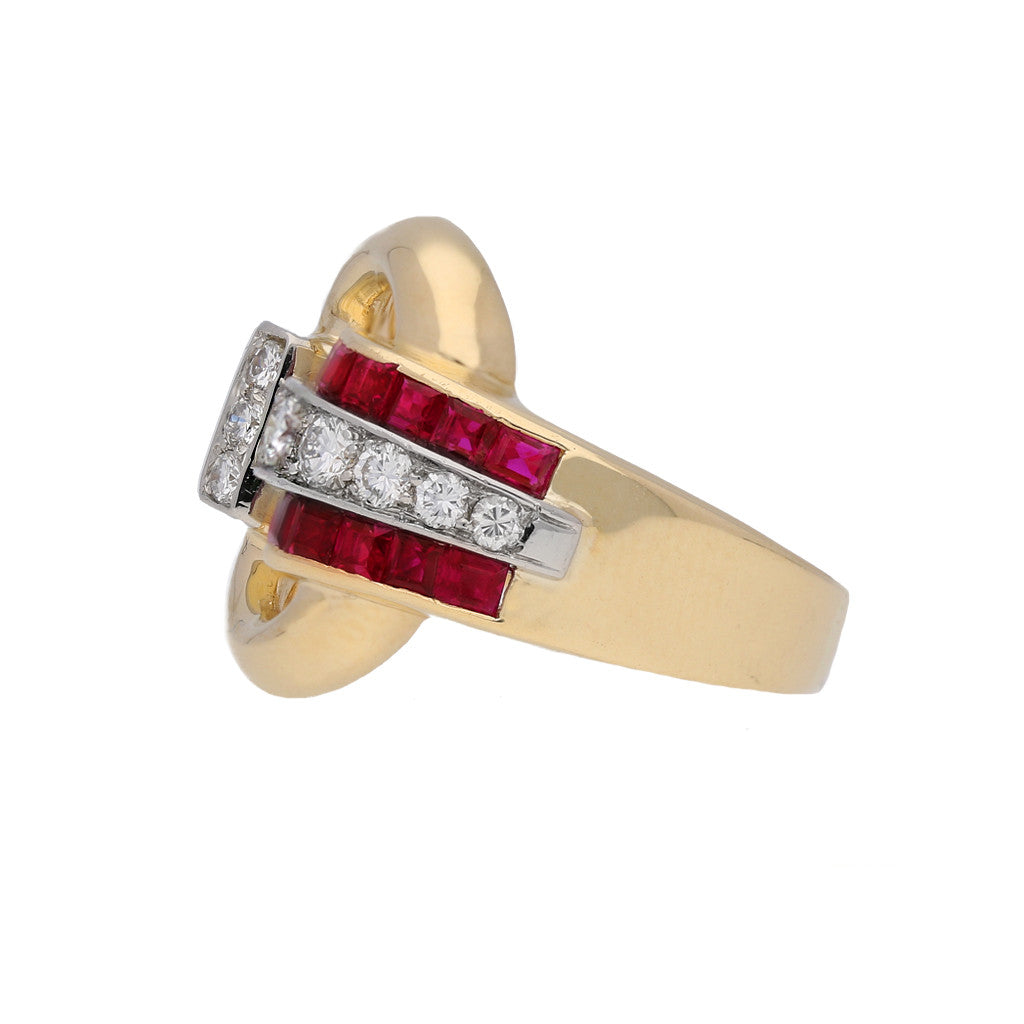 Tiffany & Co. 1940s Platinum & 18KT Yellow Gold Ruby & Diamond Ring side