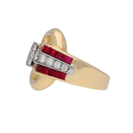 Tiffany & Co. 1940s Platinum & 18KT Yellow Gold Ruby & Diamond Ring side