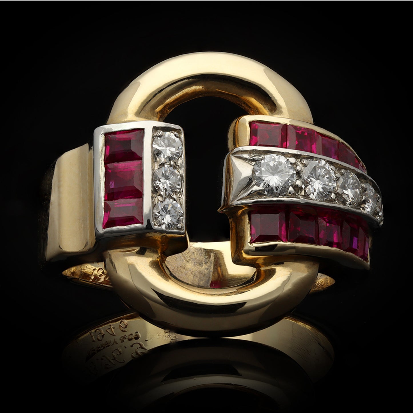 Tiffany & Co. 1940s Platinum & 18KT Yellow Gold Ruby & Diamond Ring front