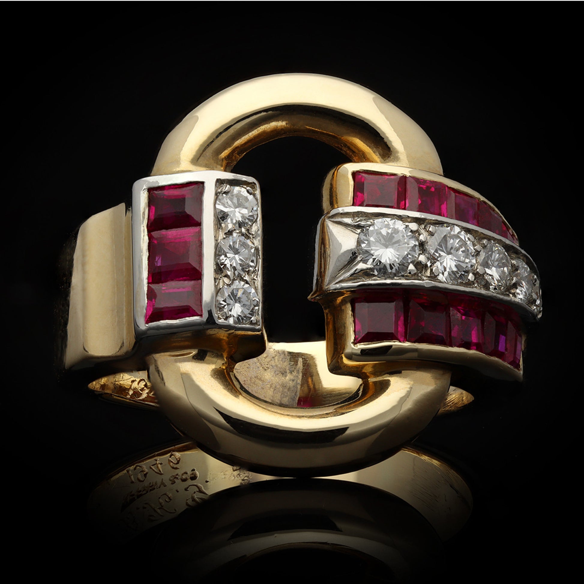 Tiffany & Co. 1940s Platinum & 18KT Yellow Gold Ruby & Diamond Ring front