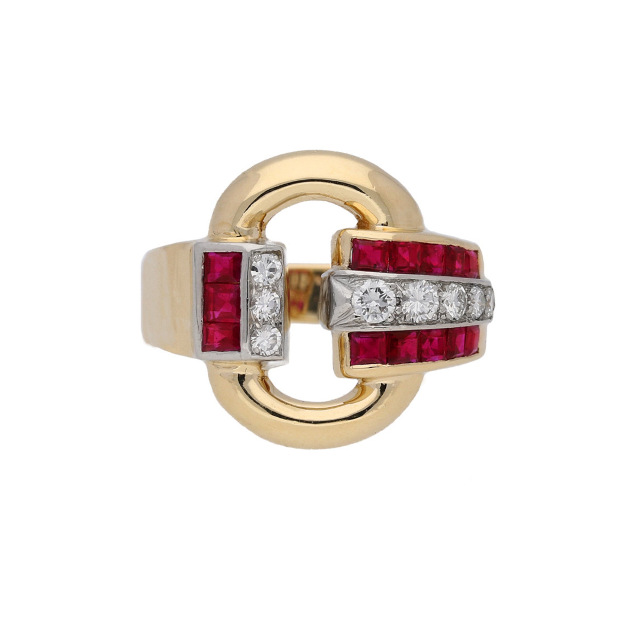 Tiffany & Co. 1940s Platinum & 18KT Yellow Gold Ruby & Diamond Ring