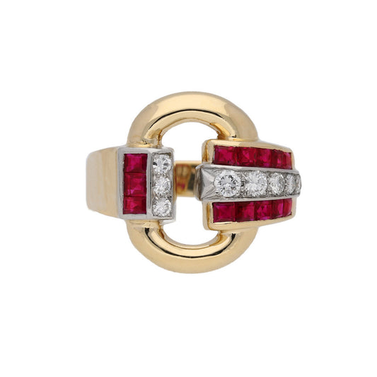 Tiffany & Co. 1940s Platinum & 18KT Yellow Gold Ruby & Diamond Ring