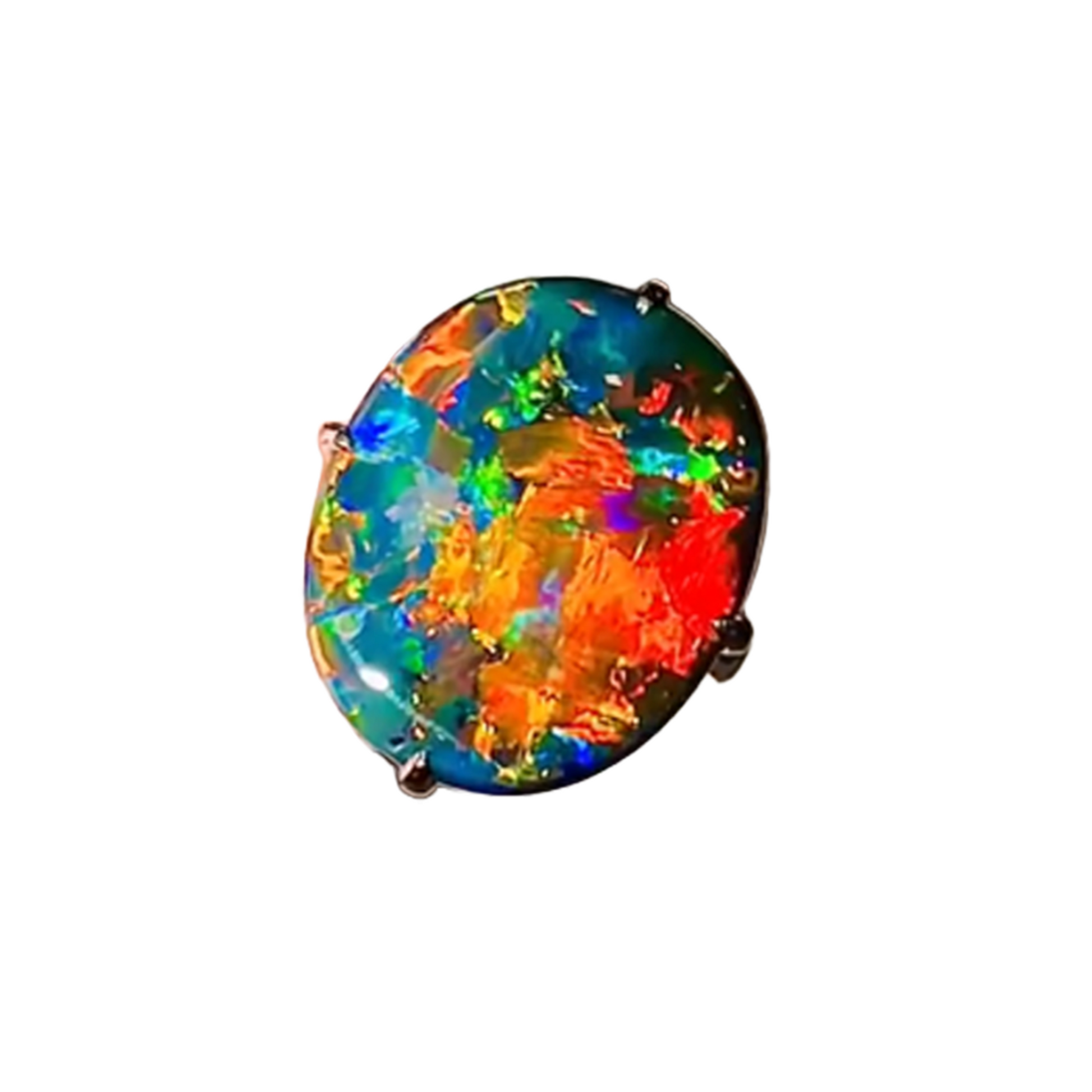 Contemporary 18KT White Gold Australian Opal, Emerald, Garnet Tsavorite & Sapphire Ring front