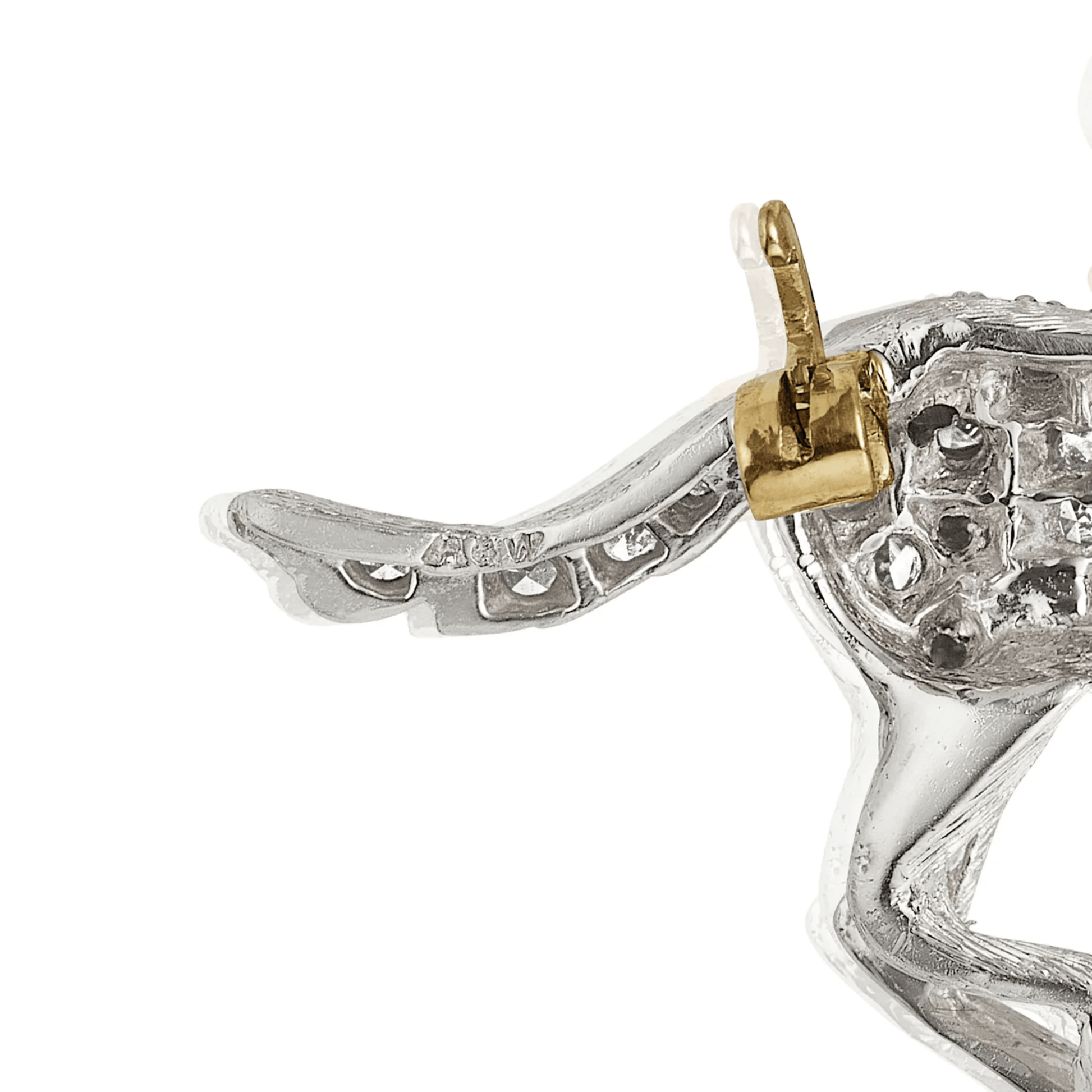 Alabaster & Wilson 1950s Platinum & 18KT Yellow Gold Diamond & Enamel Jockey Brooch stamps