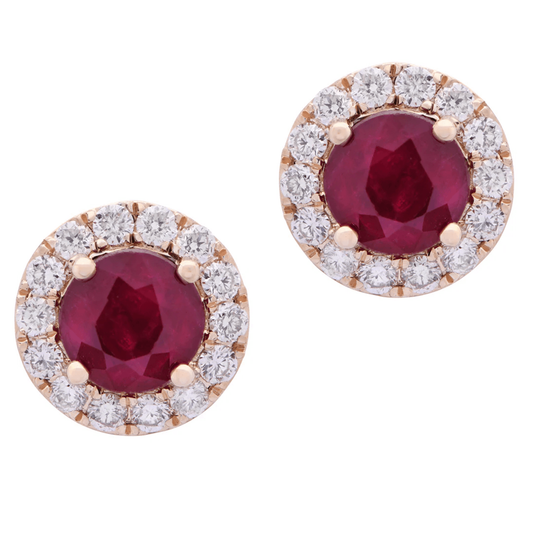 Contemporary 14KT Yellow Gold Ruby & Diamond Earrings front