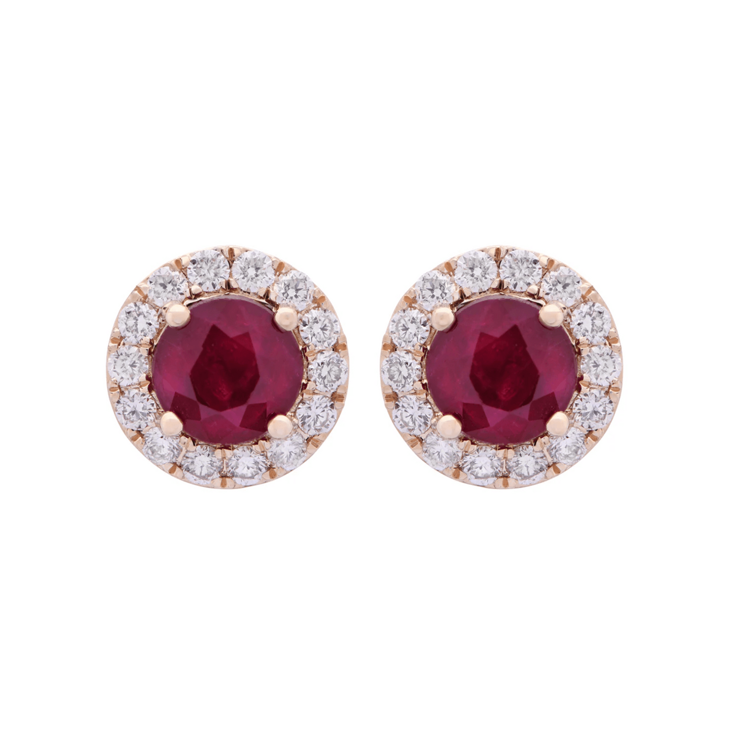 Contemporary 14KT Yellow Gold Ruby & Diamond Earrings front