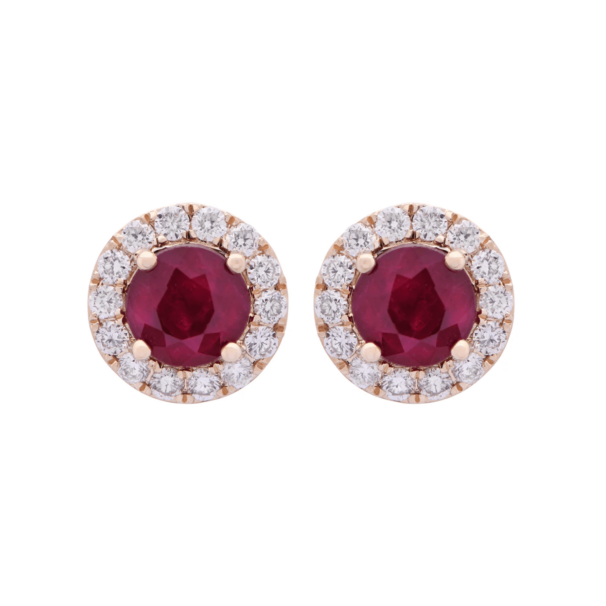 Contemporary 14KT Yellow Gold Ruby & Diamond Earrings front