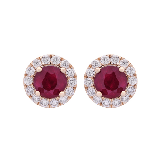 Contemporary 14KT Yellow Gold Ruby & Diamond Earrings front