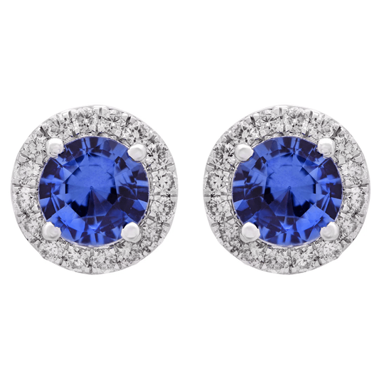 Contemporary 18KT White Gold Sapphire & Diamond Earrings front