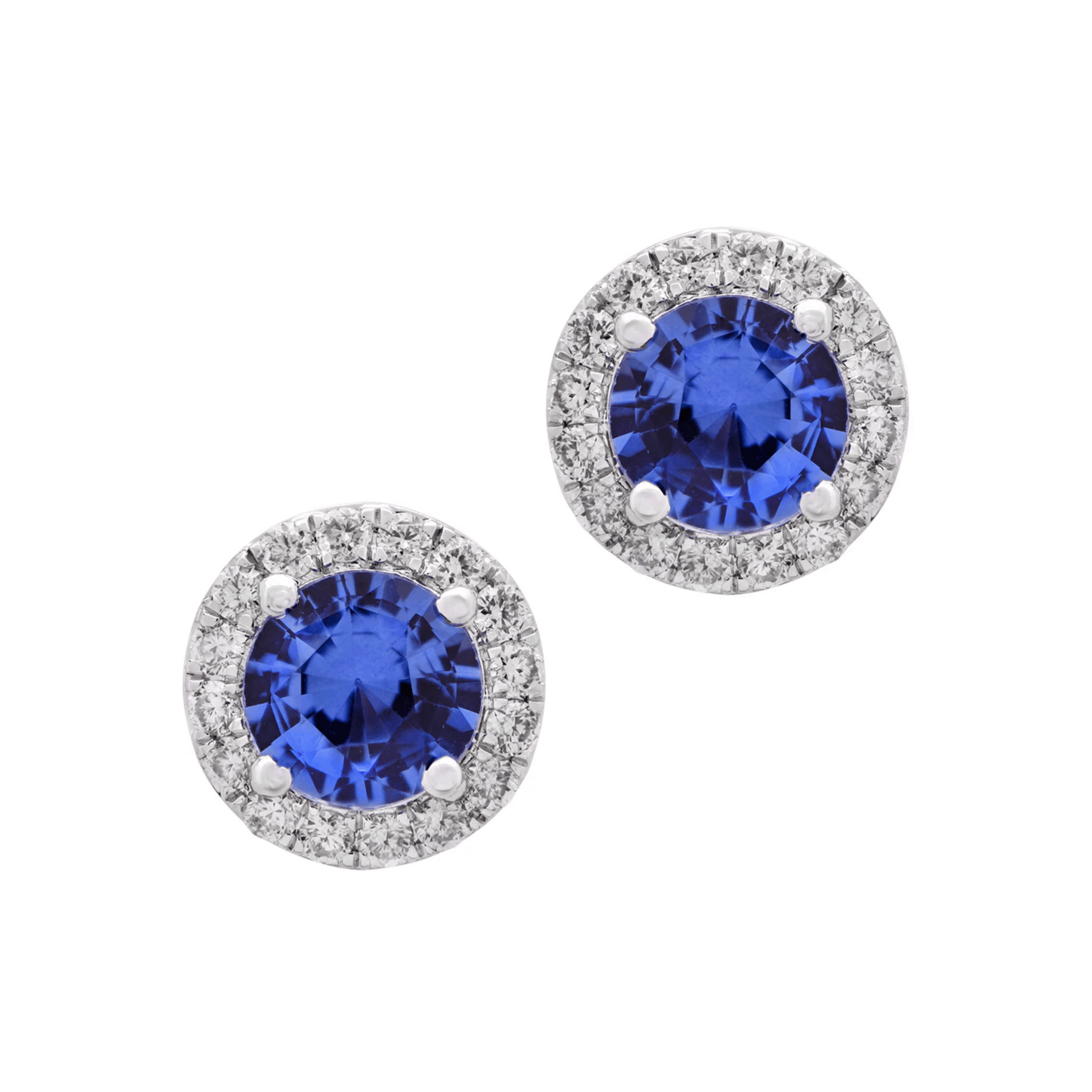 Contemporary 18KT White Gold Sapphire & Diamond Earrings front