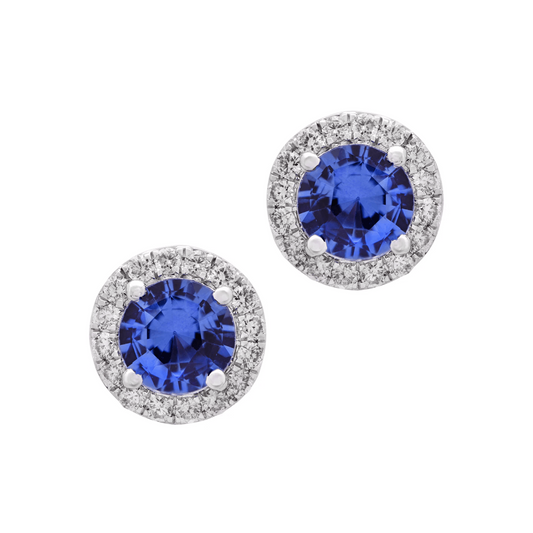 Contemporary 18KT White Gold Sapphire & Diamond Earrings front