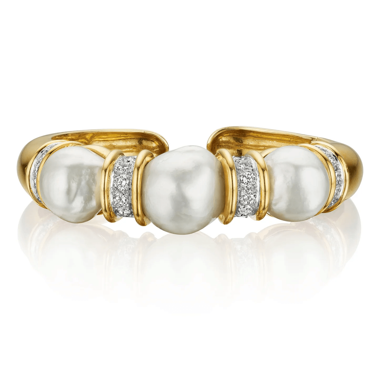 David Webb 1970s Platinum & 18KT Yellow Gold Cultured Pearl Bracelet front