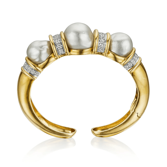 David Webb 1970s Platinum & 18KT Yellow Gold Cultured Pearl Bracelet profile