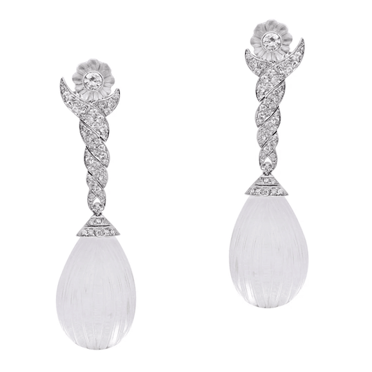 Contemporary Platinum Rock Crystal & Diamond Earrings front